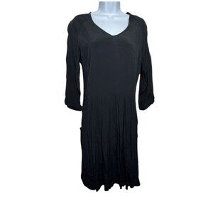 Garnet Hill black bohemian pocket dress size 6 v-neck viscose loose relaxed fit